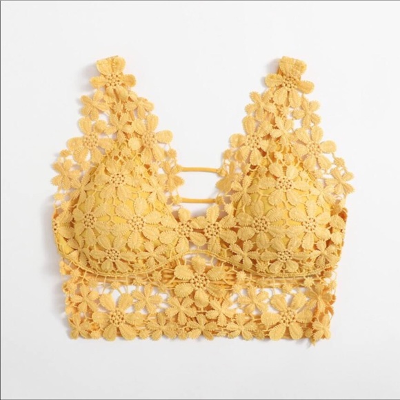 💕NWT Yellow Guipure Embroidered Longline Bralette Top💕 - Picture 4 of 5